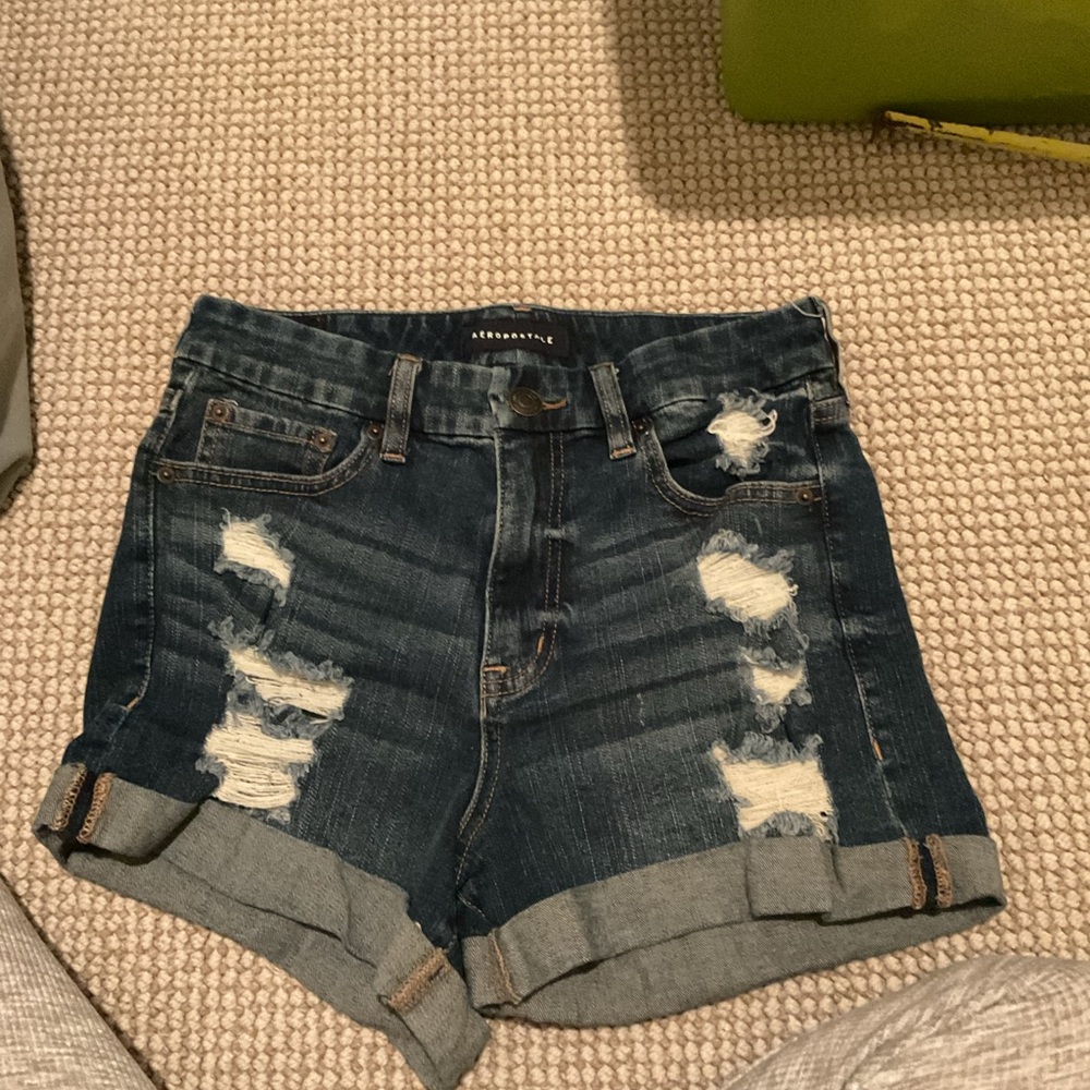 Aeropostale Dark Blue Ripped Jean Shorts